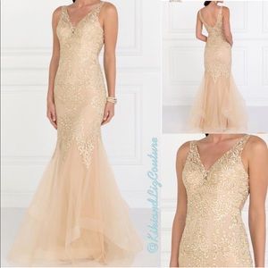 Champagne long prom dress size medium